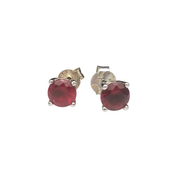 Vintage ATT Thai Silver Earrings with Red Crystal Solitaire, 925 Sterling Studs - Picture 6 of 7
